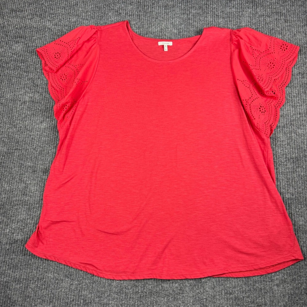 Maurices Top Womens 3X Coral Eyelet Flutter Sleeve Cotton Modal Boho Peasant